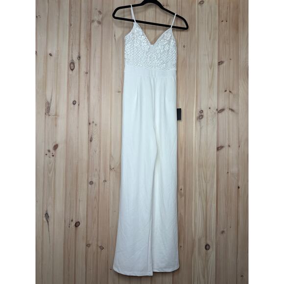 NWT Lulus Memorable Occasion White Beaded Sequin Wide-Leg Jumpsuit Glam Bling S - Picture 3 of 10
